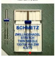 Голка машинна, подвійна, для еластичних тканин №75/4,0