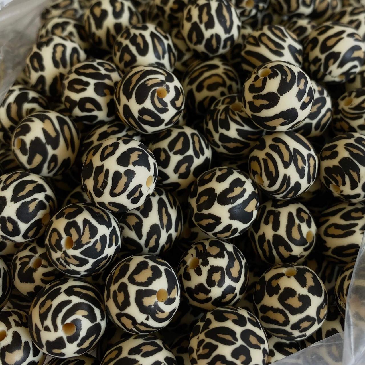 15мм (помаранчевий леопард ) кругла, силіконова намистина, фото 1