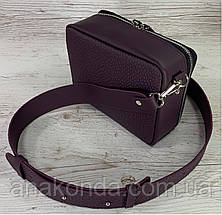 63-р Натуральна шкіра ультрамат Сумка жіноча через плече крос-боді фіолетова, баклажановая шкіряна сумка, фото 4