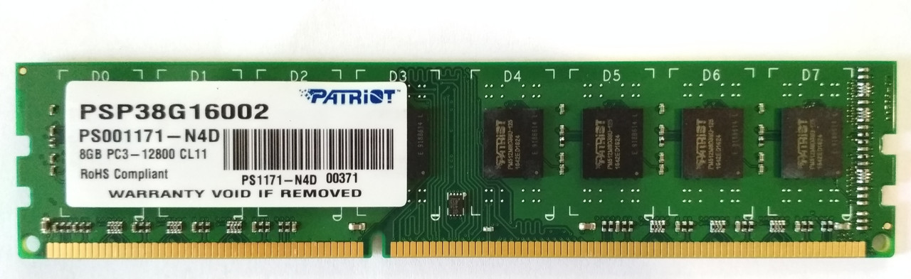 8GB DDR3 1600MHz Patriot PC3 12800U RAM Оперативна пам'ять