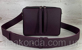 63-р Натуральна шкіра ультрамат Сумка жіноча через плече крос-боді фіолетова, баклажановая шкіряна сумка, фото 5