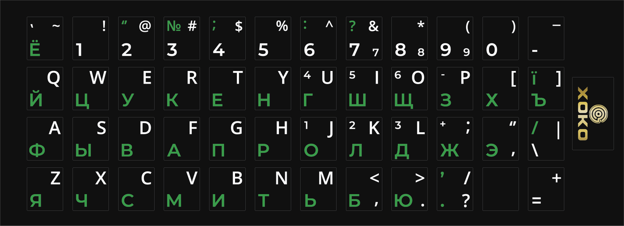 Наклейки на клавіатуру XoKo 48 клавіш Українська / Англійська / Українська (XK-KB-STCK-SM)