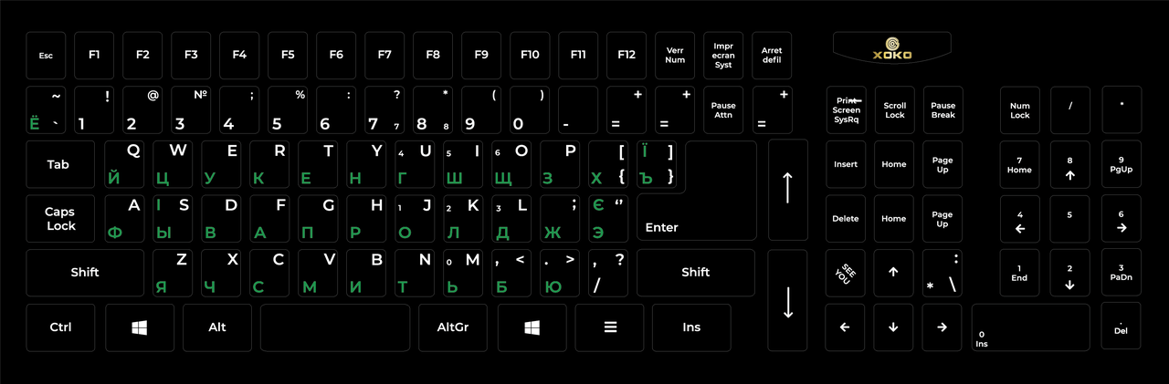 Наклейки на клавіатуру XoKo 109 клавіш Українська / Англійська / Українська
