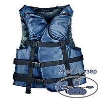 Жилет страховочный спасательный 80-100 кг с карманами цвет синий сертифицированный для лодки