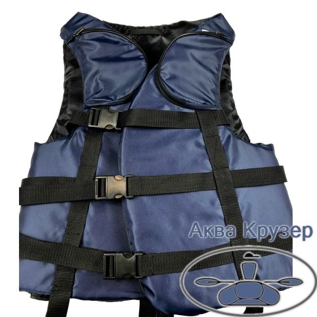 Жилет страховочный спасательный 80-100 кг с карманами цвет синий сертифицированный для лодки - фото 5 - id-p1197106889