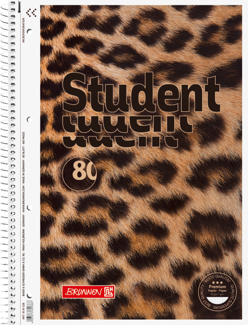 Зошит коледж-блок Brunnen А4 на спіралі в клітинку 80 аркушів 90 г/м2 обкладинка леопард флок