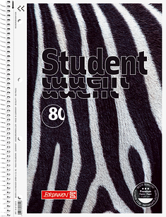 Зошит коледж-блок Brunnen А4 на спіралі в клітинку 80 аркушів 90 г/м2 обкладинка зебра флок