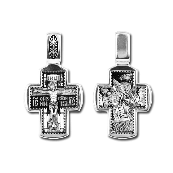 Крест нательный серебряный - Распятие Христово. Ангел Хранитель - фото 1 - id-p1197165376
