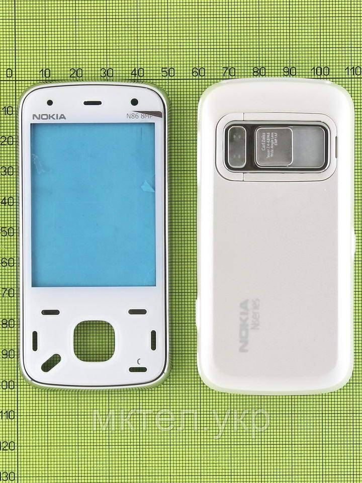 Корпус Nokia N86, 2 частини, білий (дефект, тріщина на склі передньої панелі)
