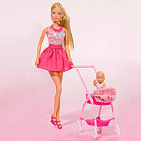 Кукла Штеффи с малышом в коляске Simba розовая (5733067-2)