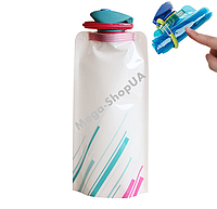 Складная бутылка для воды с карабином 550 мл Sport Bottle. Мягкая гибкая бутылка для туризма, спорта Белая