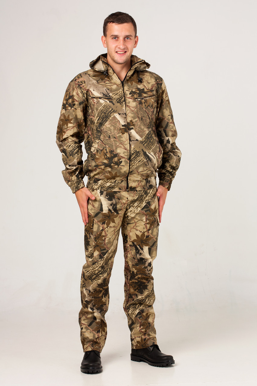 Костюм камуфляжний Осінній клен для полювання та риболовлі, куртка з капюшоном тканина саржа