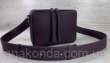 63-р Натуральна шкіра ультрамат Сумка жіноча через плече крос-боді фіолетова, баклажановая шкіряна сумка, фото 2