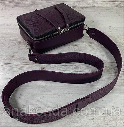 63-р Натуральна шкіра ультрамат Сумка жіноча через плече крос-боді фіолетова, баклажановая шкіряна сумка, фото 1