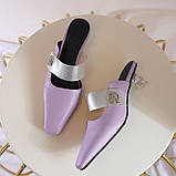 Босоніжки-мюли з натуральної шкіри колір лаванда устылка 25,5 см на фігурному підборі Orshirl Q, фото 4