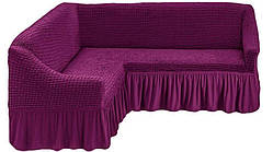 БАГАТО ВІДТІНКІВ! Чохол на кутовий диван з оборкою спідничкою рюшами, бавовна, фіолетовий сливовий, Туреччина