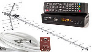 Комплект Tiger T2 + антена Хвиля 2-24 цифра максі з підсилювачем + 15 м кабелю з разьемами