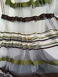 Тюль сітка фатин смужка оливка з коричневим, фото 3