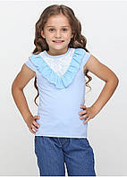 Детская школьная блуза для девочки из трикотажа, белая, голубая, молочная, розовая №18577| 128-152р.