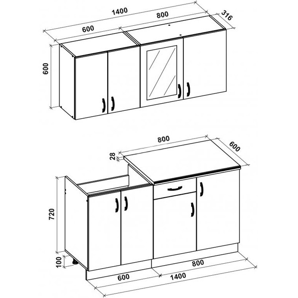 Кухонный гарнитур из 4 моделей, фасад из МДФ (1,4 метра), buuba - фото 2 - id-p1197369862