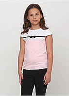 Дитяча шкільна блуза для дівчинки з трикотажу молочний, голубий, рожевий, синій №19593| 128-152р.