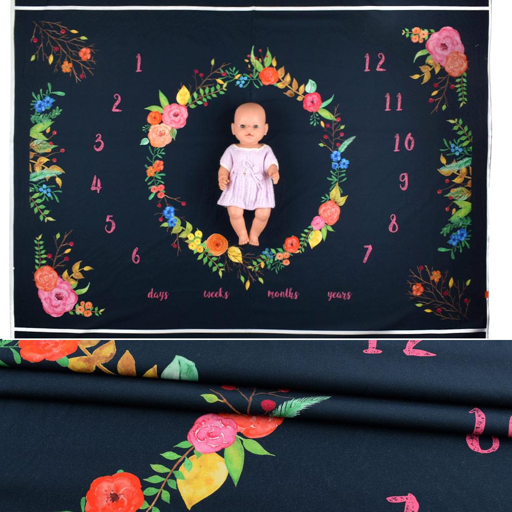 Фотопелюшка сатин, синя темна з квітами, раппорт 98см, ш.145