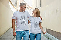 Парные футболки для парня и девушки с оригинальным принтом Льва и Львицы