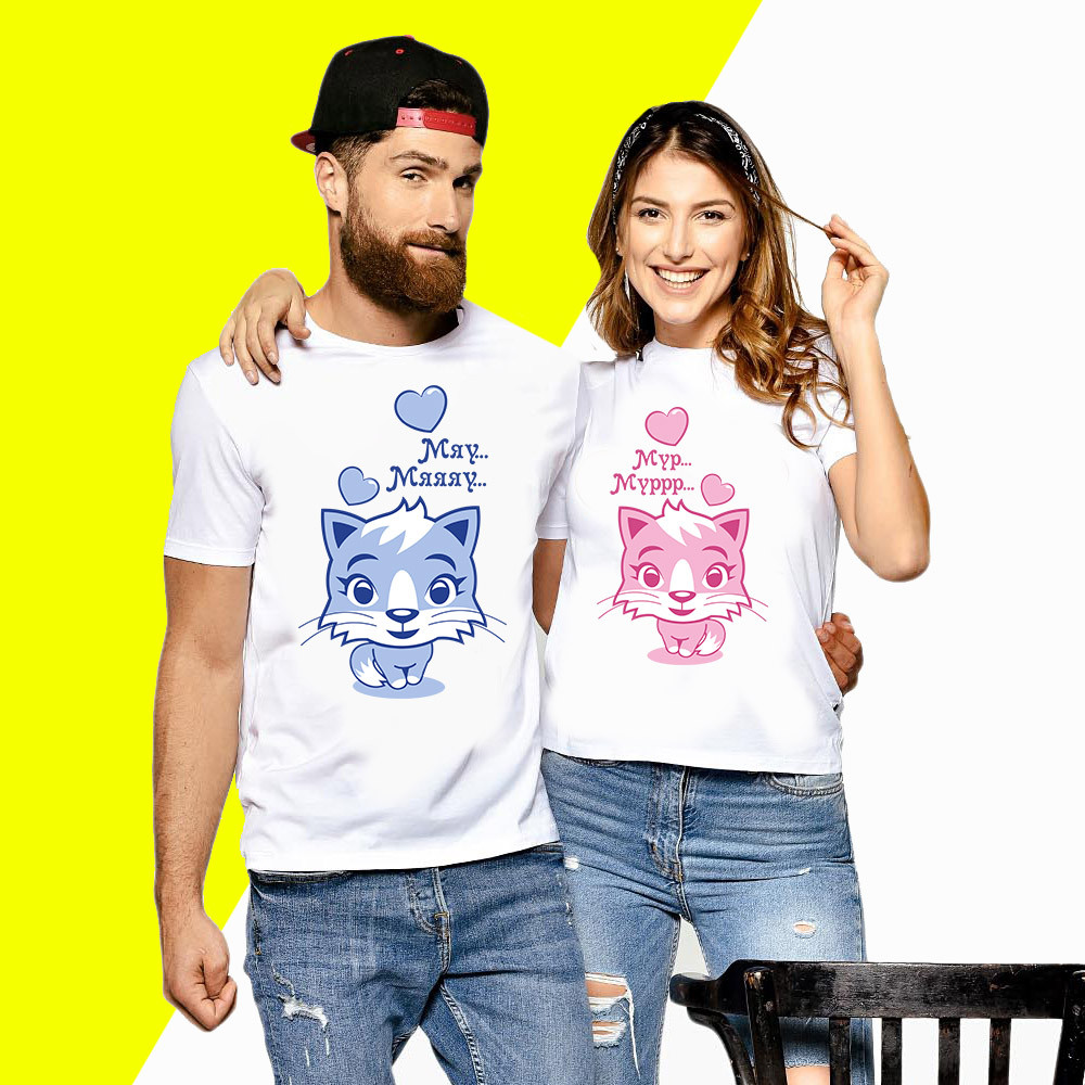 Парні футболки з принтом Кошенята Push IT S, Білий