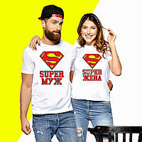 Парні футболки з принтом S "Super дружина/чоловік" Push IT XS, Білий