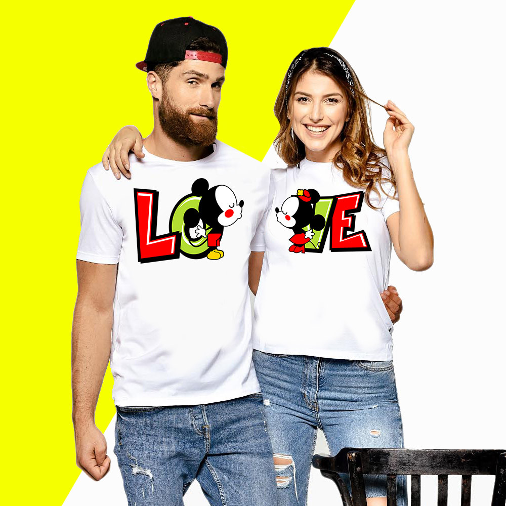 Парні футболки з принтом Мінні та Міккі Маус "Love" Push IT XS, Білий
