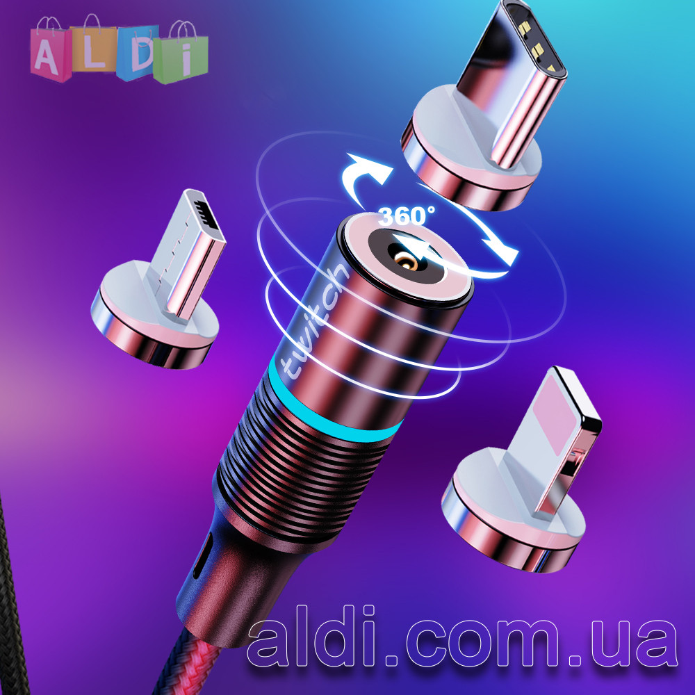 Магнитный USB кабель для зарядки телефона TWICH (KUULAA) Это улучшенный TOPK. 1 кабель и 1 коннектор 1-3 метра - фото 3 - id-p1197468309