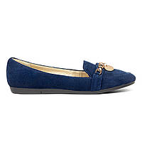 Замшевые темно-синие женские мокасины 36 размер на низкой подошве Woman's heel с закругленным носком