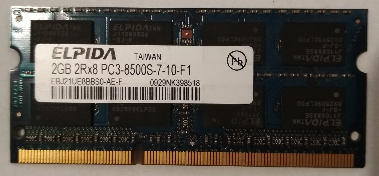 Для ноутбука 2 GB DDR3 1066MHz Elpida PC3 8500S 2Rx8 RAM Оперативна пам'ять