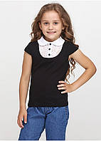 Детская школьная блуза для девочки из трикотажа, черная, синяя №18574| 122-146р.