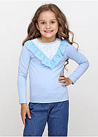 Детская школьная блуза с рукавом для девочки из трикотажа, белая,голубая, розовая, молочная №18576| 128-152р.