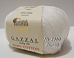 Нитки пряжа для в'язання бавовна / акрил BABY COTTON GAZZAL Бебі котон Газзал № 3410 - білий