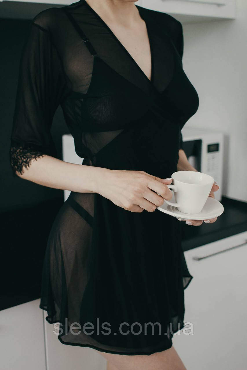 Халатик з прозорої сіточки та французького мережива, фото 1