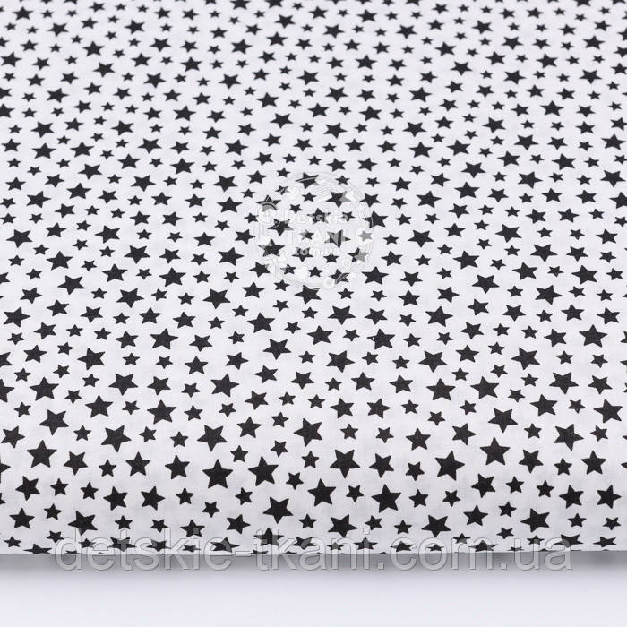 Бязь "Чорний густий насип із зірок різних розмірів на білому тлі" №2798, фото 1