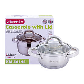 Каструля з кришкою Kamille 1л з нержавіючої сталі для приготування їжі для індукції і газу KM-5614S