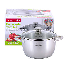 Каструля з кришкою Kamille 3.0 л з нержавіючої сталі і порожнистими ручками для індукції і газу KM-4902