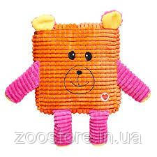 Іграшка для собак GimDog Ведмідь помаранчевий з пищалкою «Cuddly Cubes» 20,8 см (текстиль)