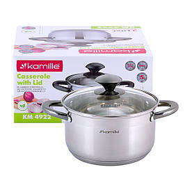 Каструля з кришкою Kamille 3.0 л з нержавіючої сталі і порожнистими ручками для індукції і газу KM-4922