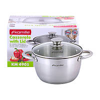 Каструля з кришкою Kamille 2.0 л з нержавіючої сталі і порожнистими ручками для індукції і газу KM-4901