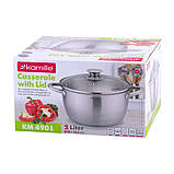 Каструля з кришкою Kamille 2.0 л з нержавіючої сталі і порожнистими ручками для індукції і газу KM-4901, фото 8