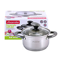 Каструля з кришкою Kamille KM-4920 1.5л Каструлі для індукції та газу Маленька каструля для кухні
