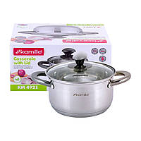Каструля з кришкою Kamille KM-4921 2.0л Каструля зі скляною кришкою Каструля з багатошаровим дном