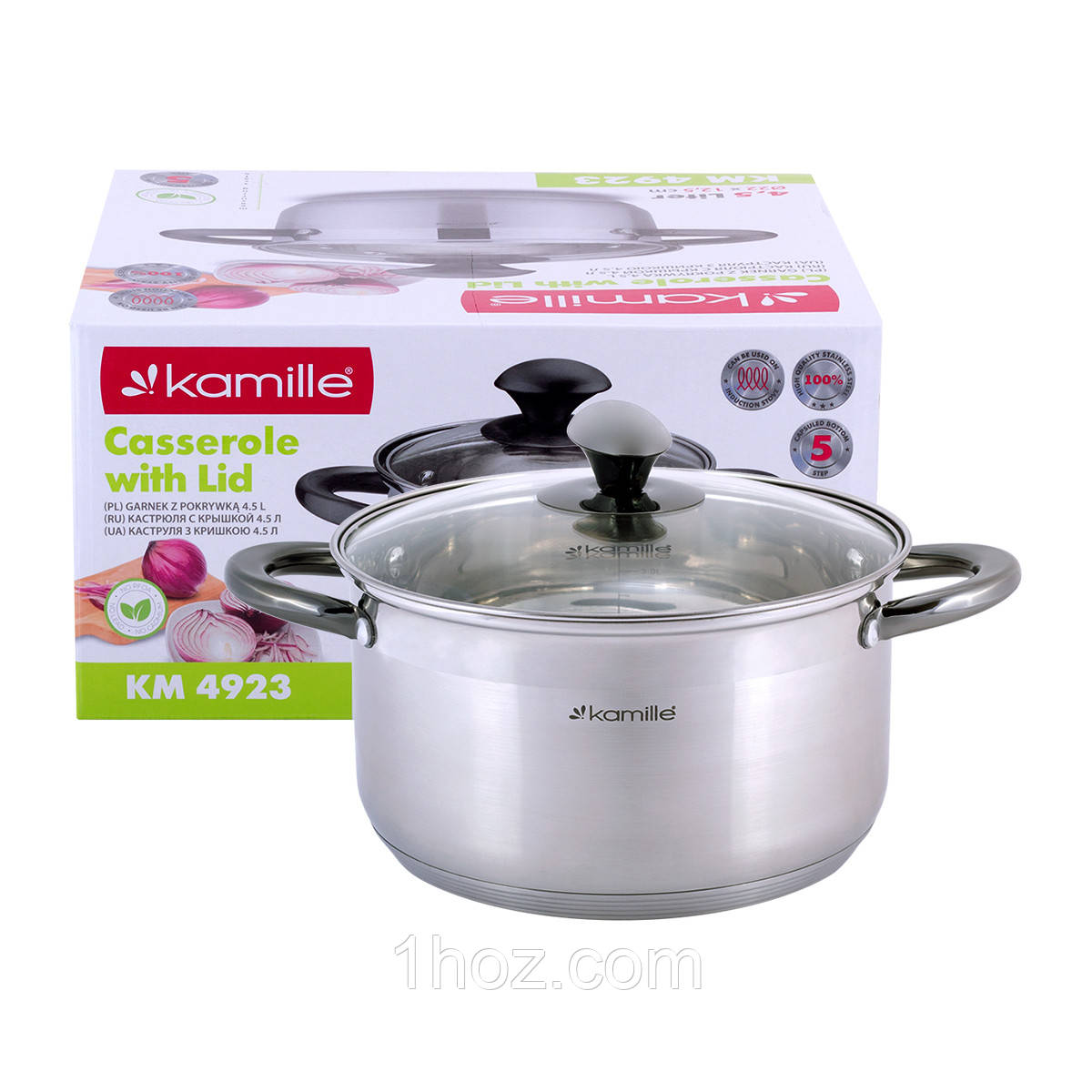 Каструля з кришкою Kamille KM-4923 4.5л Каструля з нержавіючої сталі Каструля для газової плити