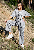 Стильный летний спортивный костюм оверсайз 42-48 размера серый