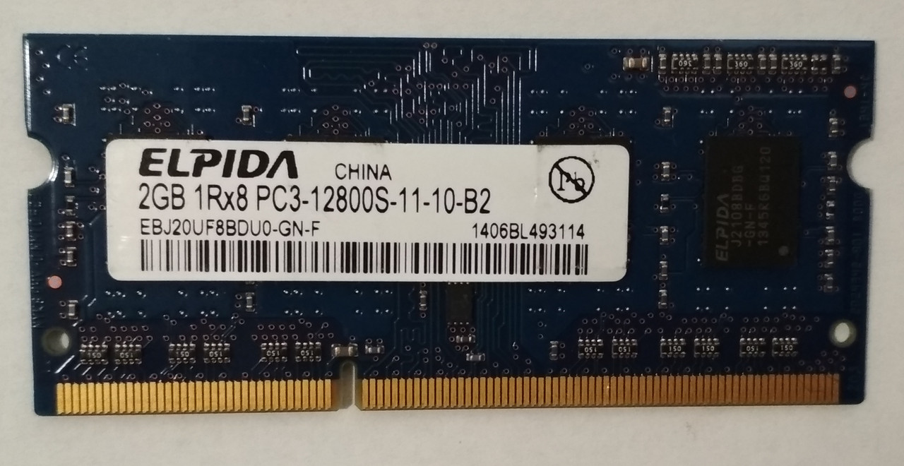 Для ноутбука 2 GB DDR3 1600MHz Elpida PC3 12800S 1Rx8 RAM Оперативна пам'ять