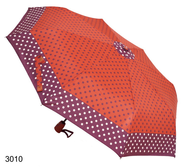 Парасолька жіноча автомат червона з фіолетовим у горошок